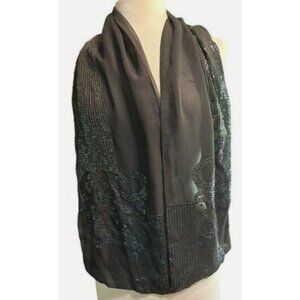 Vintage Black Silk Sequin Scarf Italian